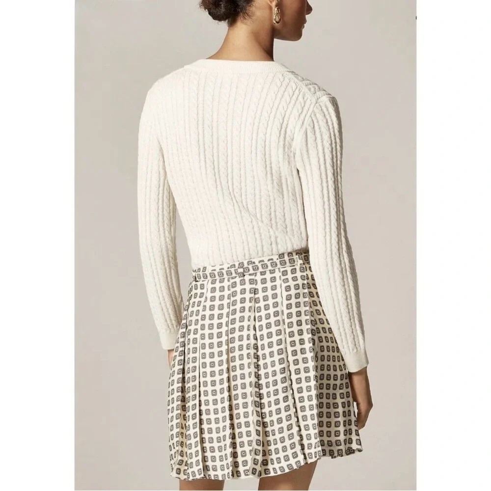 NWT J. Crew Petite Pleated Prep Skirt Foulard Print Ivory Lace